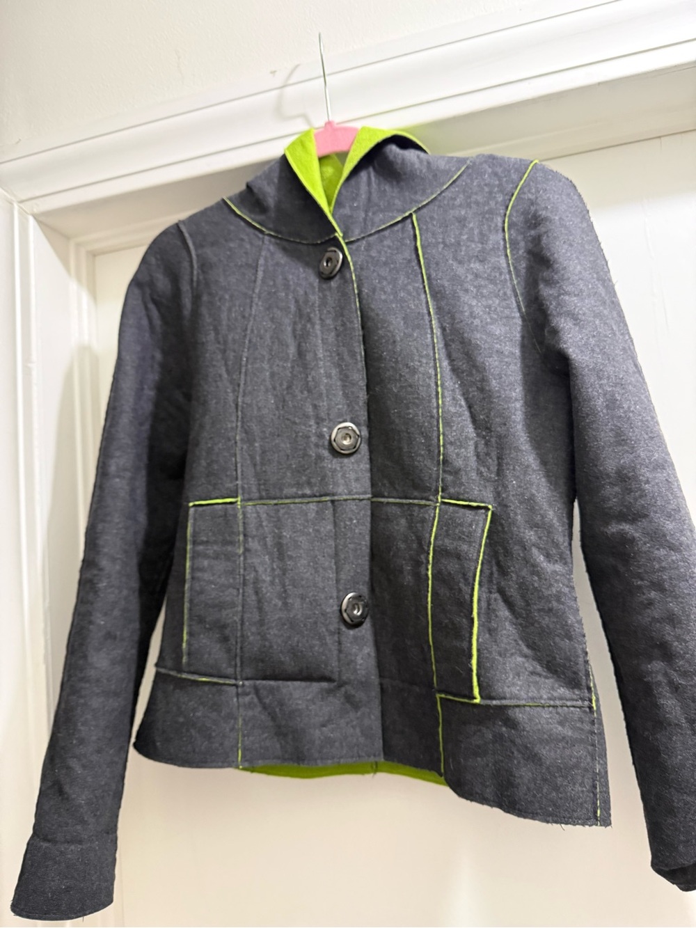 Women’s Charcoal Gray Blazer with Lime Green Trim